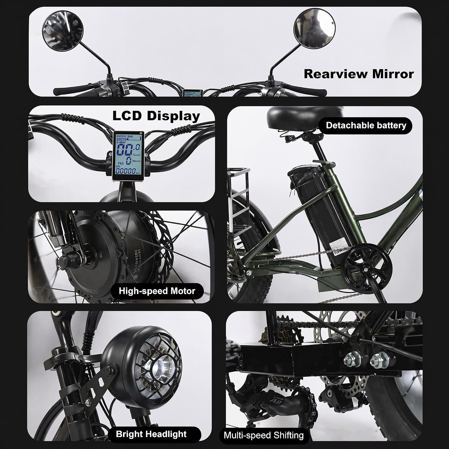 Tricycle Cargo Électrique Adulte, Trike 24 Pouces Pneus Larges 3 Roues, 7 Vitesses avec Panier Arrière, Moteur Couple Élevé, Châssis Robuste pour Courses et Balades Black Noir