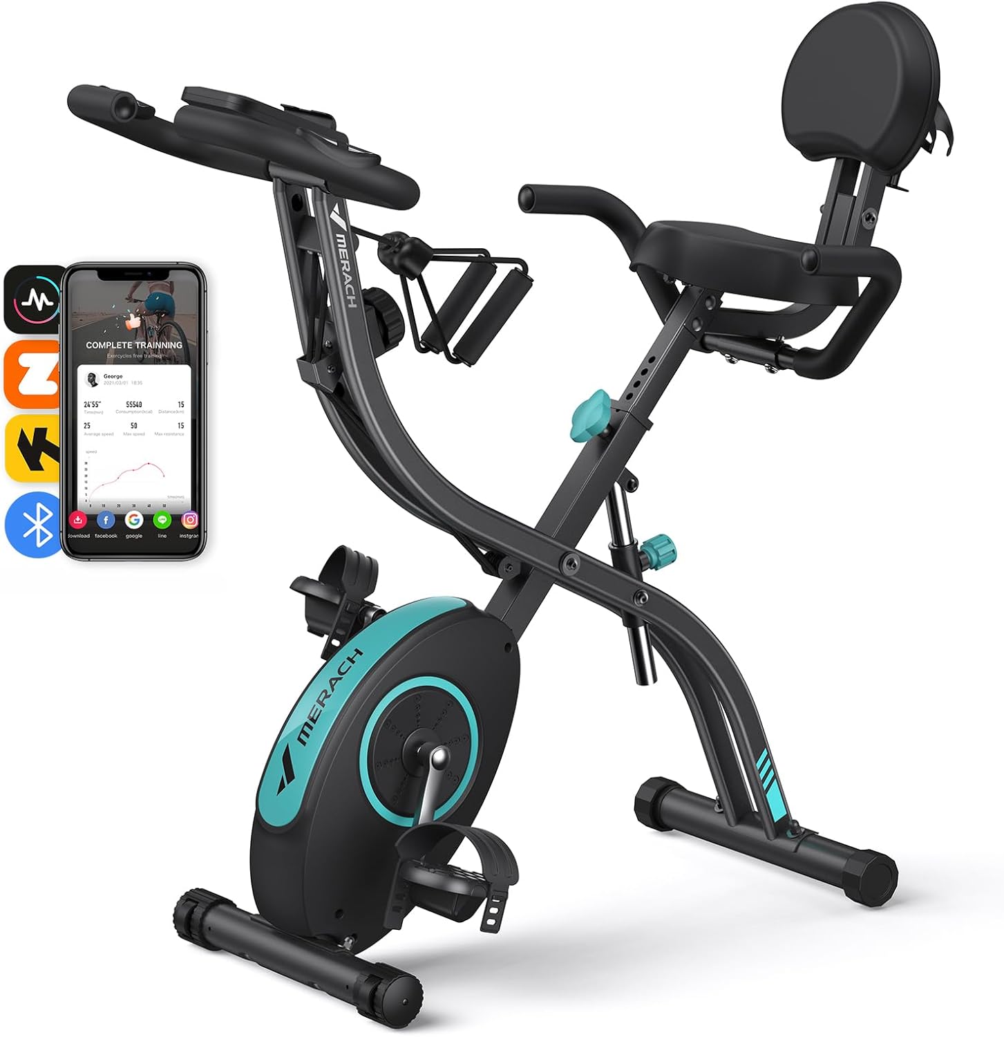 4 en 1 Vélo D’Appartement Pliable, Velo d Appartement avec Moniteur LCD et Mesure du Pouls Manuel, Vélos de Fitness Magnétique Avec Coussin de Siège Confortable, Pour la Maison, Peu Encombrant