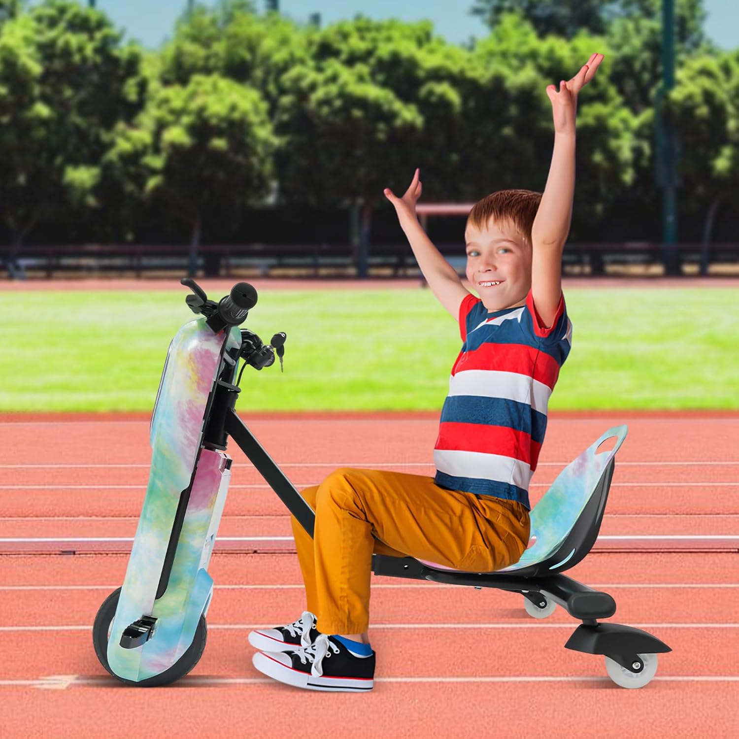 Xuyuw Tricycle électrique de Scooter électrique de Vitesse du Scooter 3 d'enfants de Vert Rose pour des Enfants