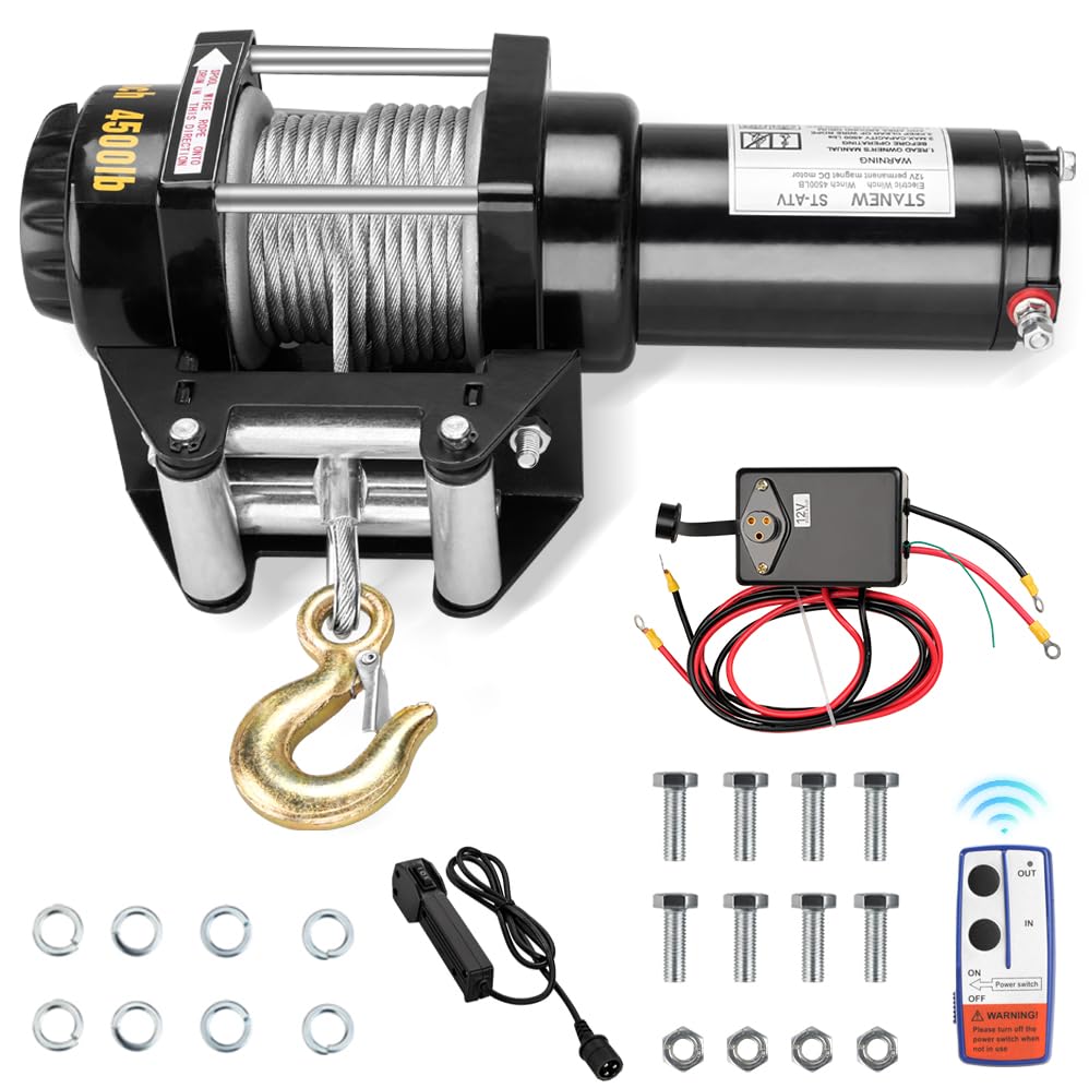 Corde de Treuil Electrique Sans Fil 4500lb, 12V Treuil électrique économique 6mmx10m, Moteur puissant à enroulement, Câble en acier