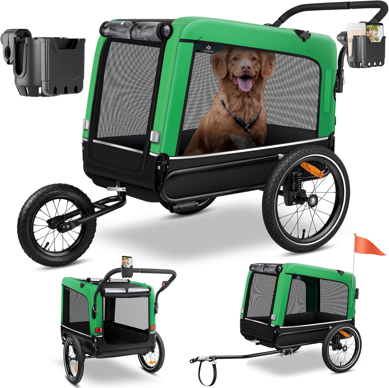 KESSER® Remorque de vélo, Remorque de vélo pour Chien, Chien Buggy - XXL remorque Volume d’Environ 240 litres, avec suspensions, imperméab, capacité de Charge 40 kg, INCL - Porte-téléphone Portable