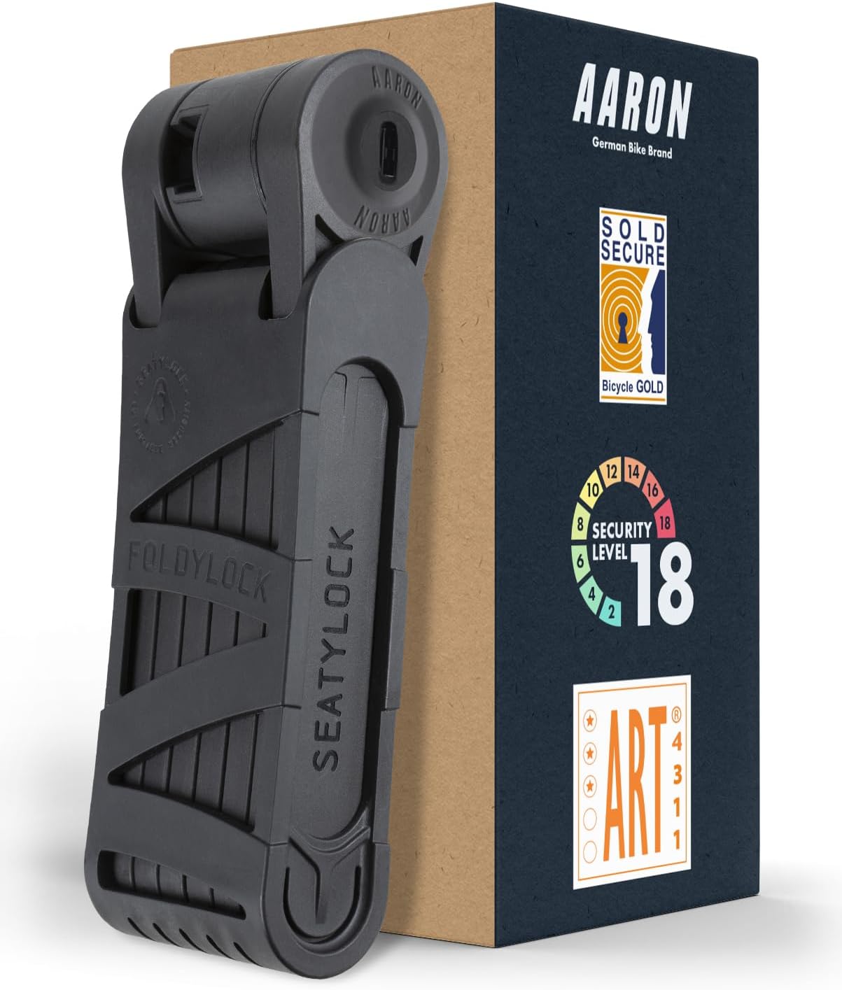 Antivol de vélo – Sécurité pliable niveau 18, verrouillage de haute sécurité breveté avec support – Cadenas léger avec clé pour vélo électrique, vélo de course, moto, VTT en noir