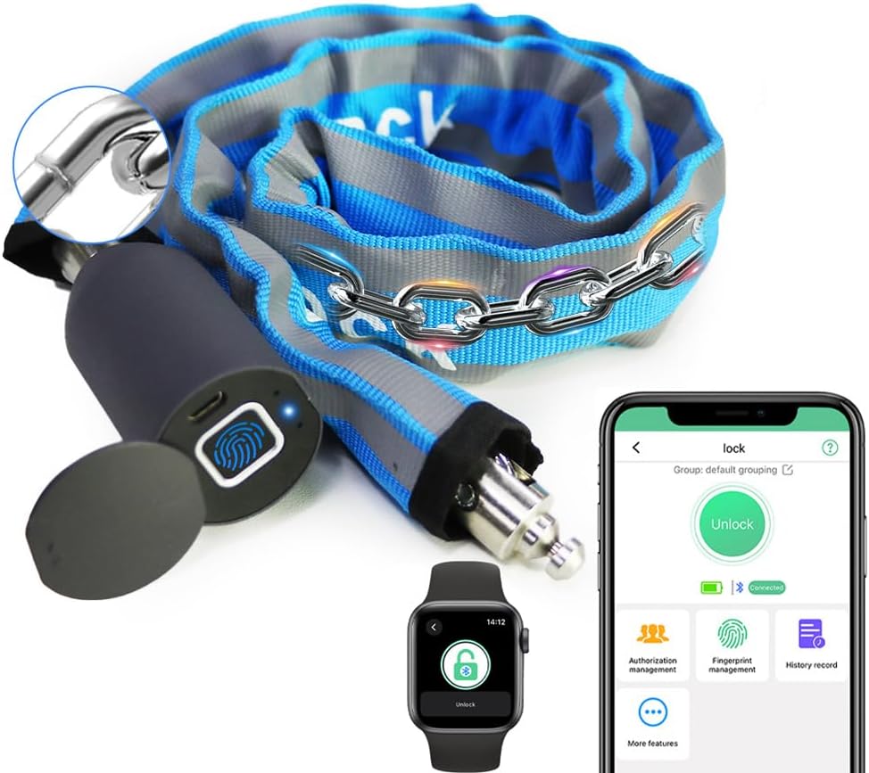 Antivol électronique pour vélo avec empreintes digitales et application téléphonique 80 cm de longueur étanche sans clé Déverrouillage autorisé à distance Bleu YL-C6BF-80