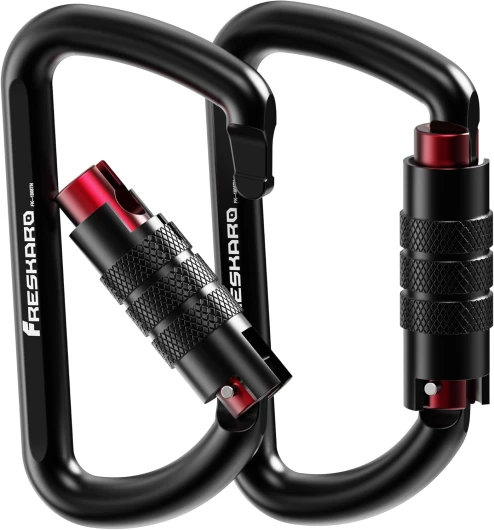 2pcs Mousqueton Verrouillage Automatique, 7075 Aluminium, Charge Lourde 12kN-1224kg, Solide, Ultra Léger, pour Laisse Chien, Hamac, balancoire, Porte Clé, Moyen 8cm, Forme D, Noir et Rose