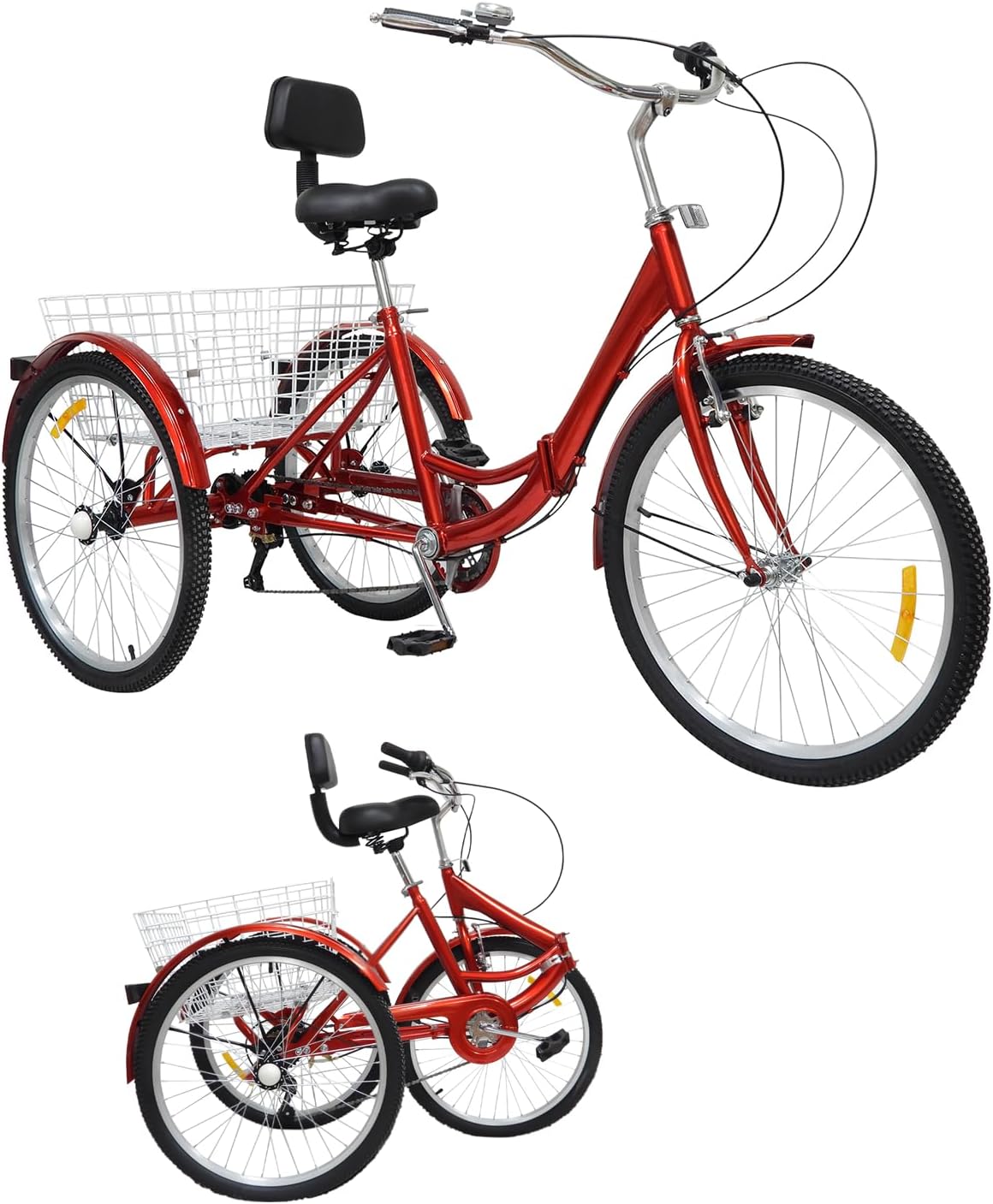 BJTDLLX Tricycle pliable de 24 ", tricycle pour adultes, personnes âgées, 7 vitesses, tricycle pliable de qualité supérieure avec panier et lumière, tricycle pour adultes