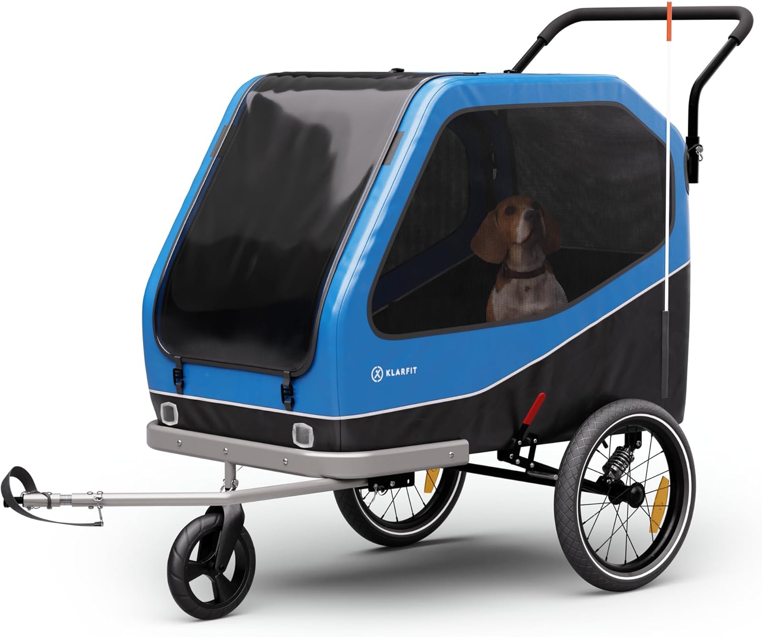 Klarfit Goldie Stroller remorque de vélo pour Chiens, Convertible en Buggy, Volume 324 L, imperméable, Freins intégrés & réflecteurs, Charge Max 40 kg, Bleue