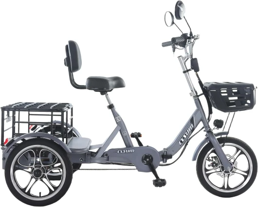 Cysum Tricycle électrique Pliable pour Adulte,Vélo électrique à Trois Roues pour Homme Femme Adulte, 48 V, 12Ah Li-Battery, 16 Pouces, vélo électrique de Ville pour l'extérieur
