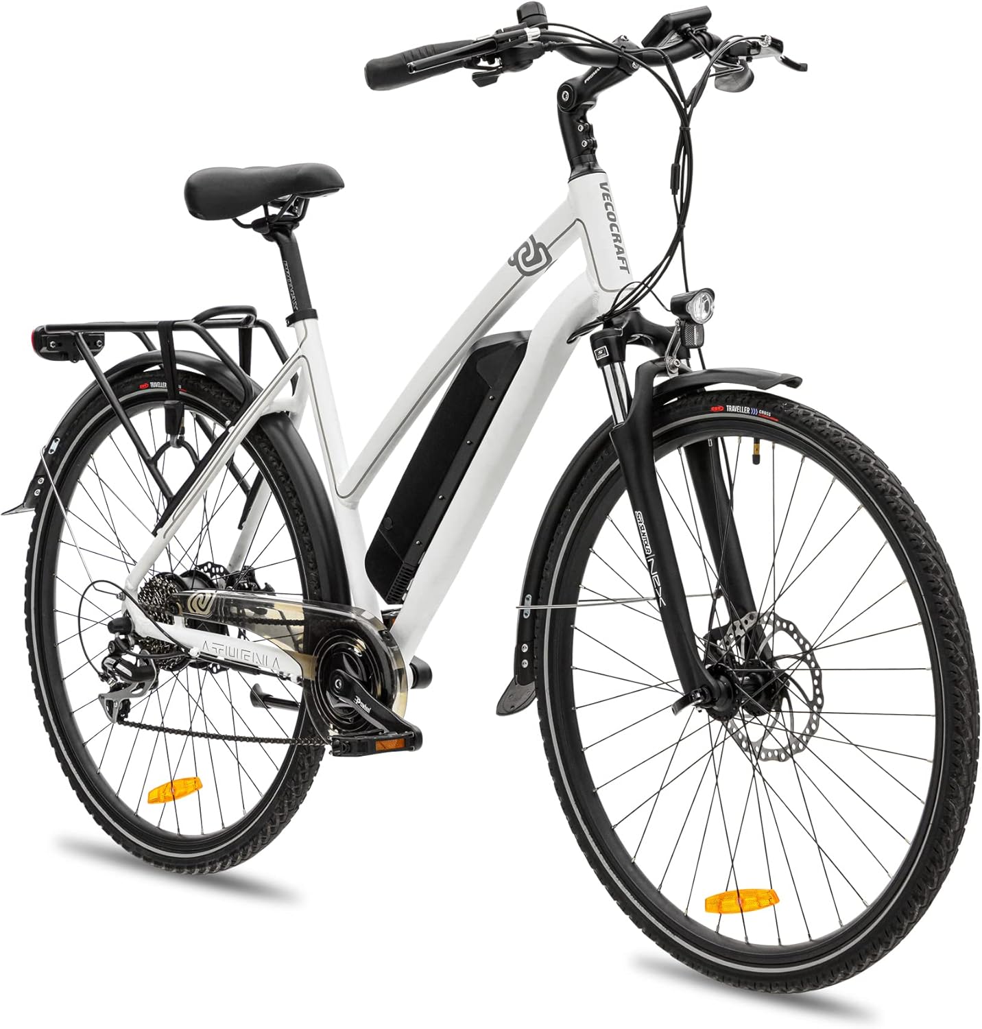 VecoCraft Athena ebike, 28" Trekking e Vélo pour homme avec batterie 36 V 13 Ah / 10,4 Ah, moteur arrière 250 W et transmission Shimano 8 vitesses, avec écran LCD, vélo électrique pour femme City 28"
