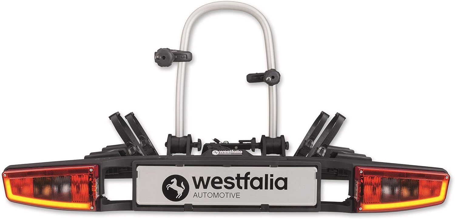 Westfalia Porte-vélos Bikelander pour Attelages - Porte-vélos sur Attelage pour 2 Vélos - Adapté aux Vélos Électriques- Repliable - Feux Hybrides à LED, Black, silver