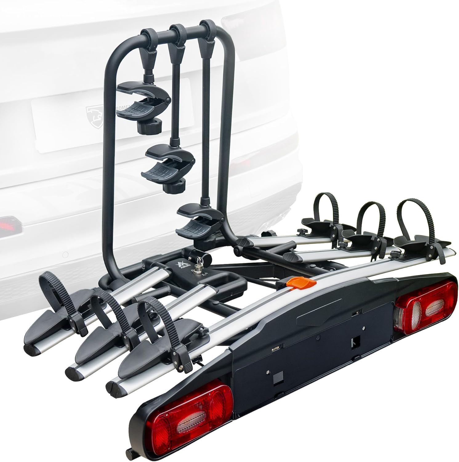 AGURI Active Bike - Porte-vélos Universel d’attelage pour Trois vélos - Adapté aux vélos électriques, 13 PIN / 7 PIN - Pré-assemblé, Dispositif antivol - Capacité de Charge Max - 60 kg