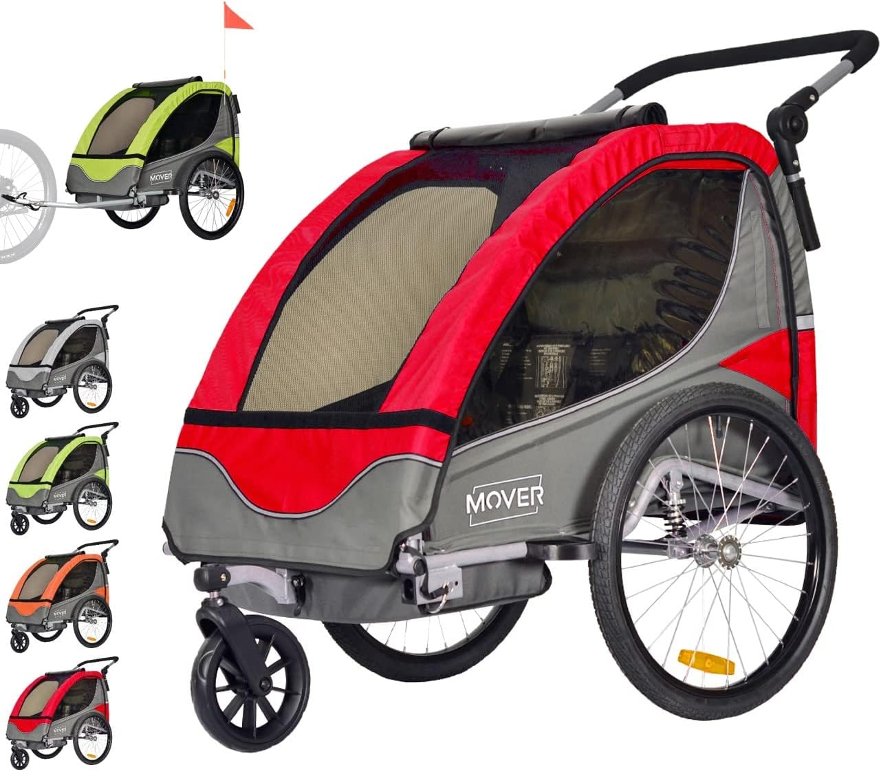 PAPILIOSHOP Mover Remorque Vélo Chariot de Transport et Poussette Pliable Tout-Terrain Sécurisée pour 1 ou 2 Enfants - Remorque Multifonction Enfants pour Vélo, Randonnée et Loisirs (Rouge)