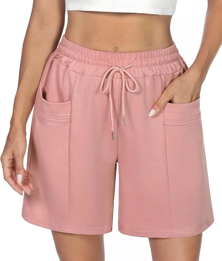 Demegimi Short Sport Femme avec 2 Poches pour Yoga Course à Pied Fitness Vélo