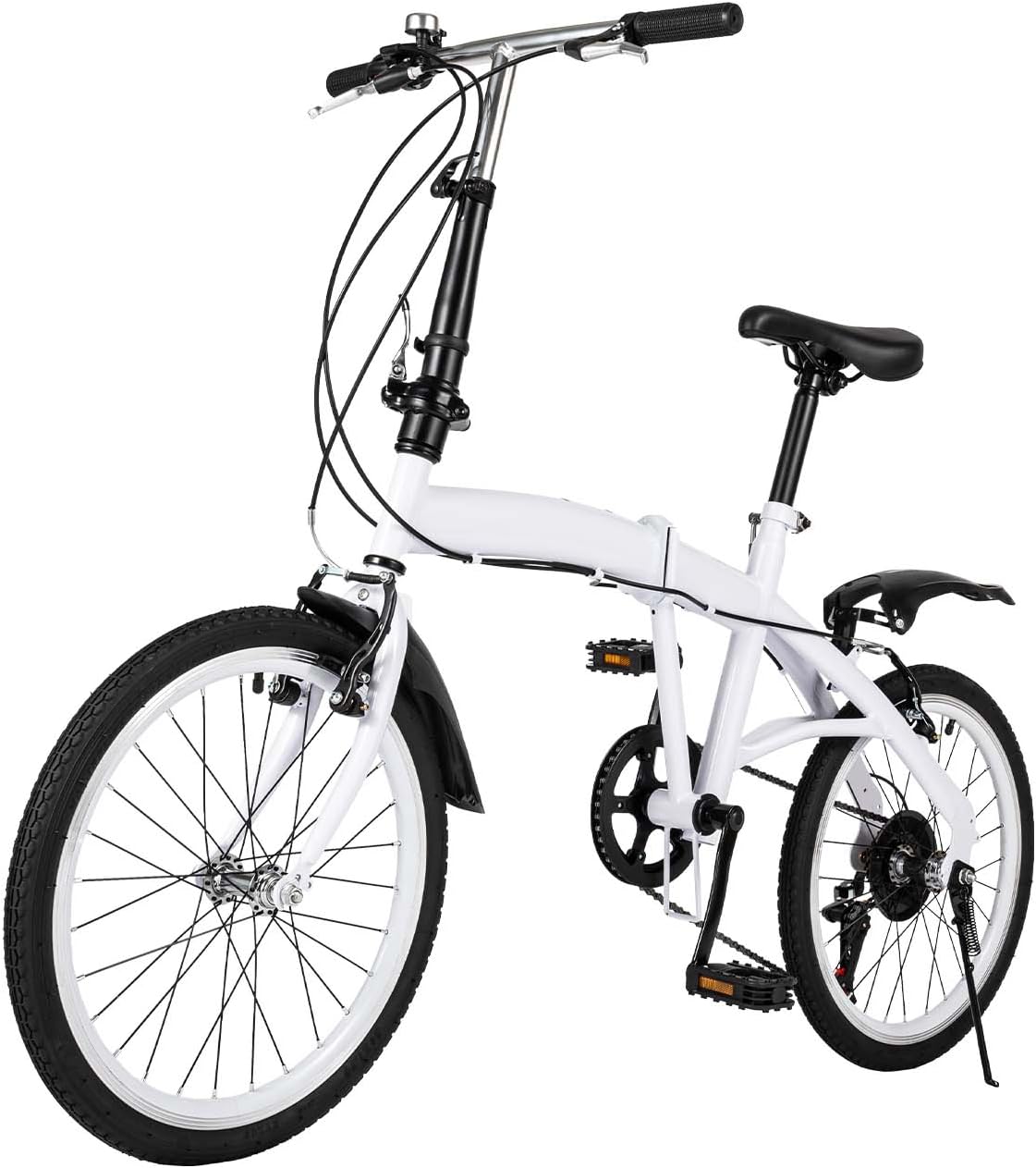 MDAfwecsa Vélo Pliant Adulte/Enfant de 20 Pouces, vélo de Route à 6 Vitesses, vélo à Double Frein en V Vélo Pliant léger en Acier au Carbone, vélo Blanc Facile à Assembler et à Transporter