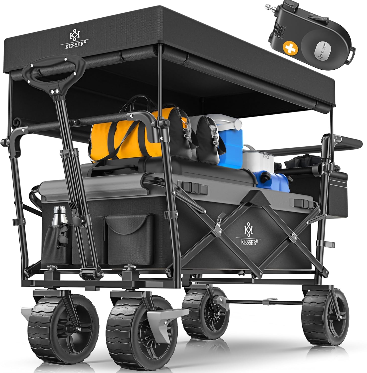 KESSER® Chariot de Transport GT9000 Pliable avec Toit - Charrette à Bras - Chariot de Transport - 2 systèmes de Ceinture à 3 Points fournis Pliable - capacité de Charge de 80 kg Maximum