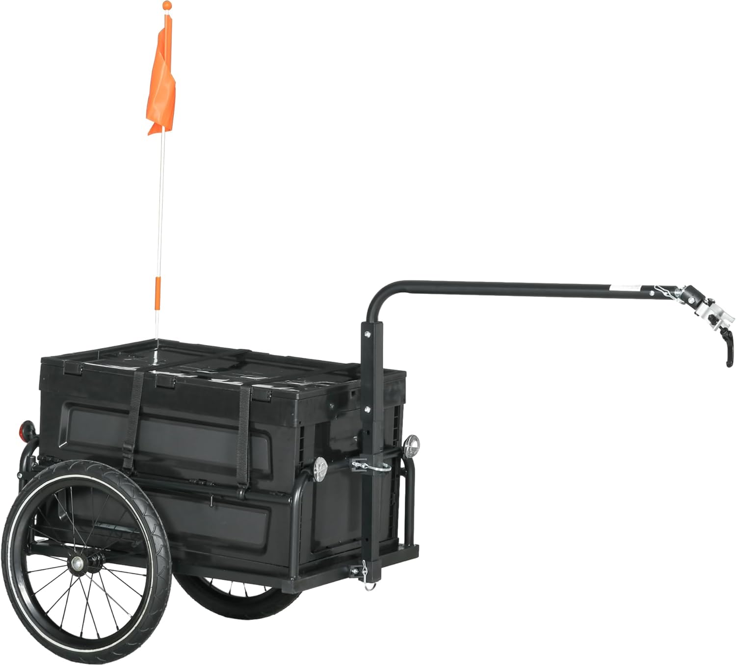 Remorque Chariot à vélo avec Coffre de Rangement Amovible et Pliable de 65L, pneus et réflecteurs de sécurité, Charge maximale de 40KG