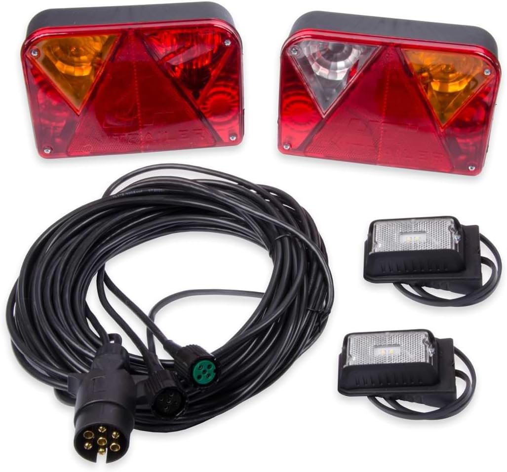 Feux Arriere Remorque - Kit Eclairage Remorque 7 Broches - Feu DPT 35 pour éclairage 12V et 24V - Câble 7 m à 7 Broches + 2 Feux Gabarit LED DPT 15