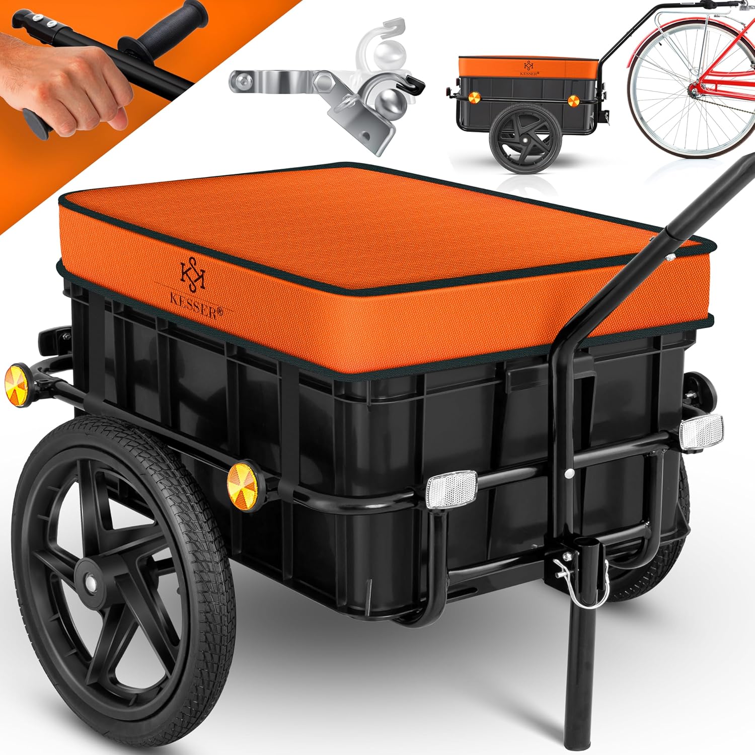 KESSER® Remorque pour vélo Remorque Chariot de Transport avec attelage Timon Haut pour vélo Remorque de Transport Boîte de Transport avec 70 litres de Volume Max - 60 kg
