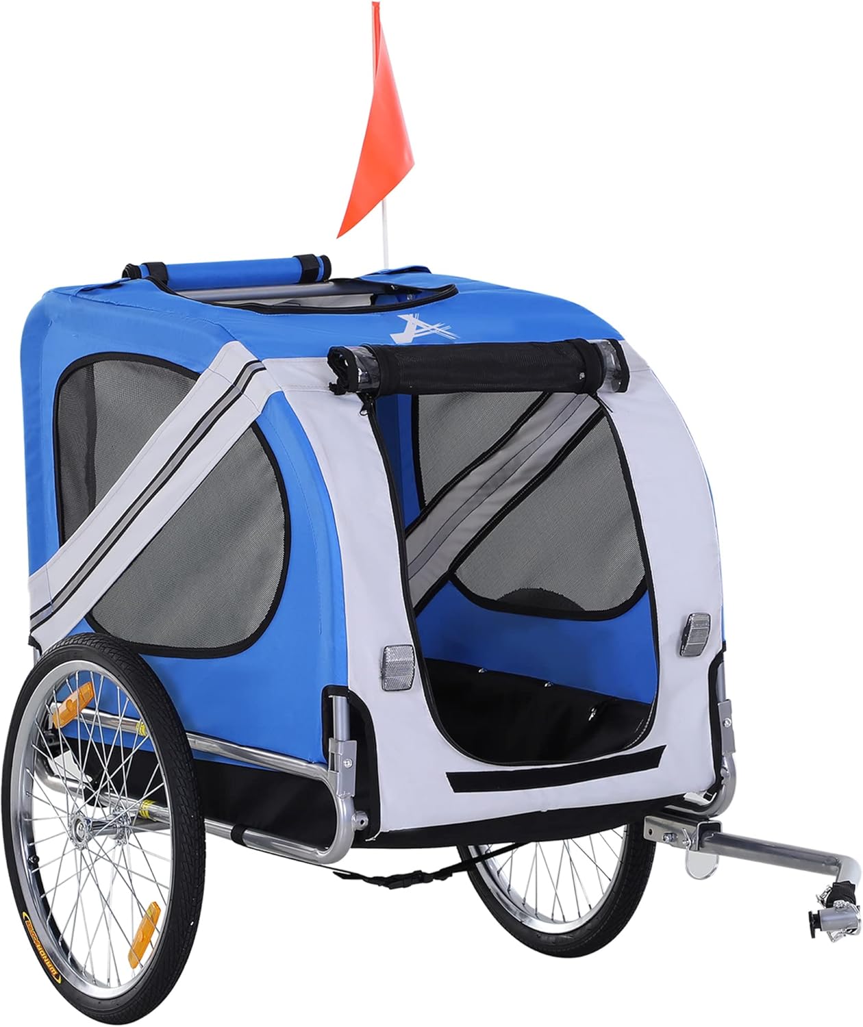 Remorque vélo pour Chien Animaux Pliable 8 réflecteurs Drapeau Barre attelage Inclus Acier Polyester imperméable Max - 30 Kg 130L x 73l x 90H cm