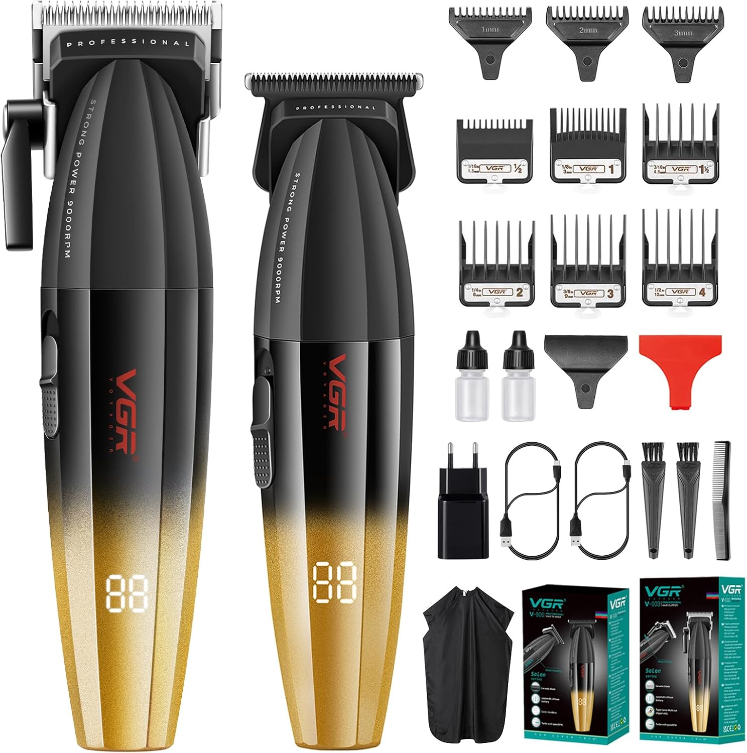 Tondeuse Professionnelle pour Hommes, Kit Complet de Coupe de Cheveux et Barbe, Tondeuse Electrique Sans Fil avec Affichage LED, Kit de Toilettage Polyvalent