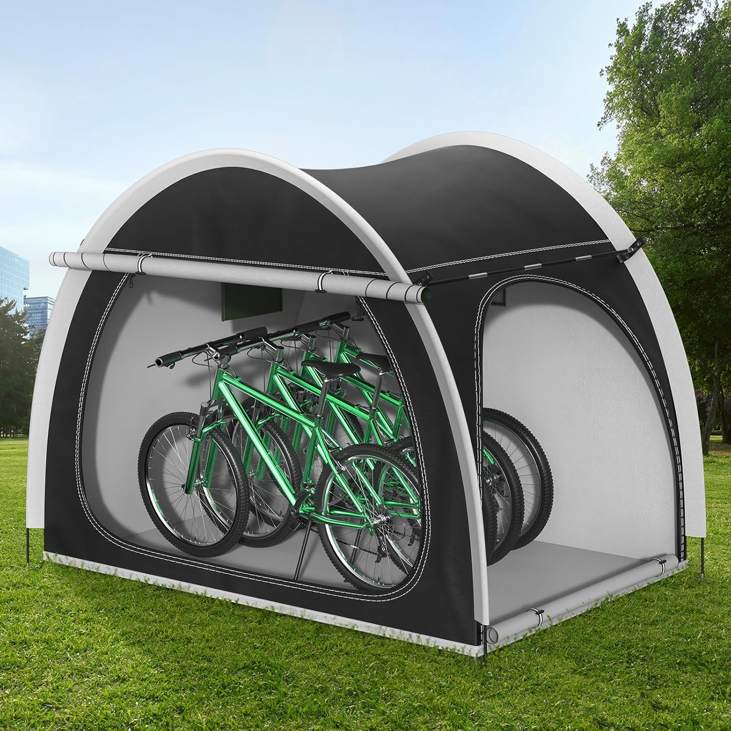 Abri Velo Exterieur, Housse Velo Exterieur Protection Surdimensionnée pour 3 à 4 Vélos, Portable Tente de Stockage Vélo Garage pour Extérieur et Imperméable Résistante Aux UV 210X150X165
