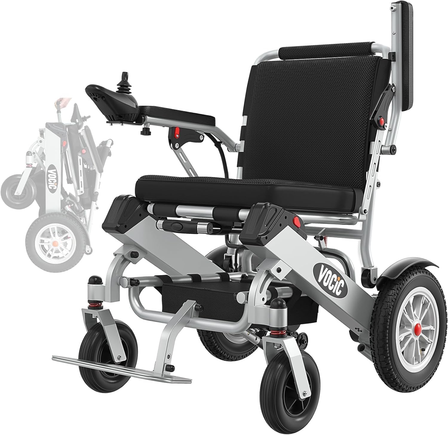 V62 Fauteuil roulant electrique pliable leger,25KM chaise roulante electrique avec double batterie amovible en alliage d'aluminium,Pneus gonflables amortisseurs de 30CM,Navigabilité des aéronefs