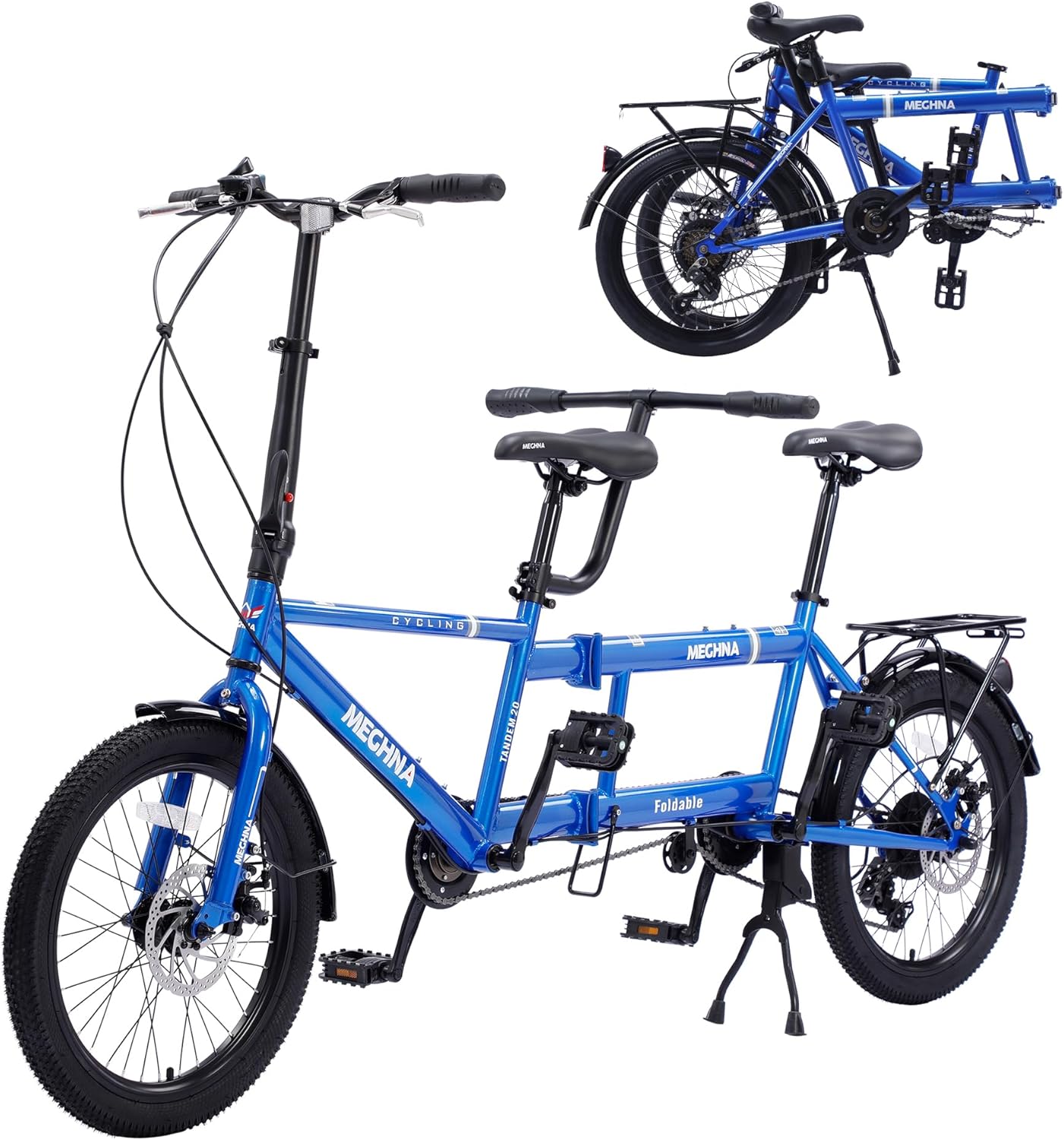 Vélo tandem pliable – Vélo pliant City Tandem de 20 pouces, vélo Tandem Beach Cruiser réglable, vélo pliant avec 3 sièges pour adultes, 7 vitesses