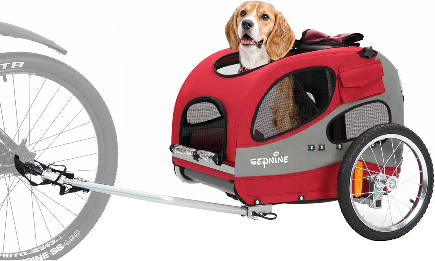 Remorque de Vélo pour Chien M - Pliable, avec Réflecteurs de Sécurité, 3 Sac Pratique, Coussinets Intégrés, Cordes de Sécurité, Taille Moyenne, jusqu'à 30 kg (Rouge)