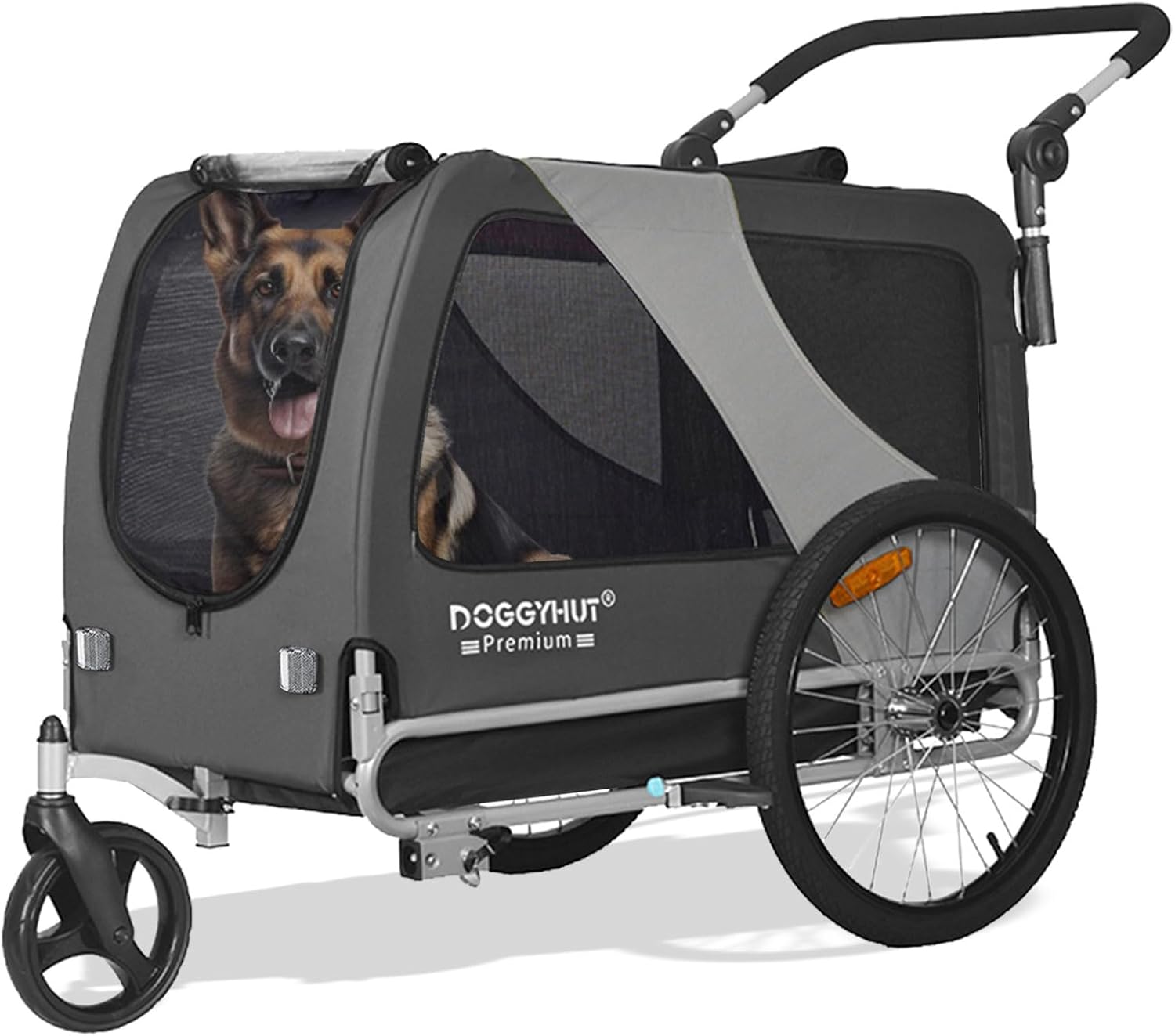 Doggyhut TIGGO XXL Remorque pour Chien Grand avec kit de Jogger - pour Moyen et Extra Grand Chiens 80106 (Gris)