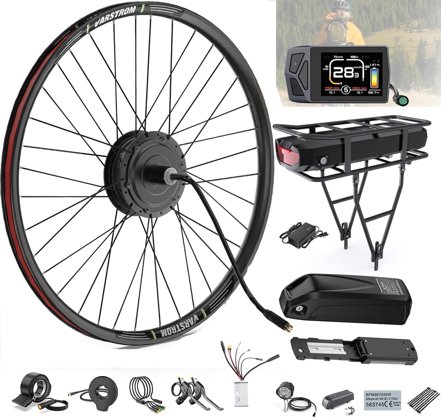 BAFANG Ebike Kit Moteur Roue Arriere 48V 500W avec Batterie Optionnelle et Écran LCD pour Vélo 26'' 27,5'' 28'' 700C, Hub Rear Moteur Kit - Version Cassette Frein à Disque avec Old 135-142 MM