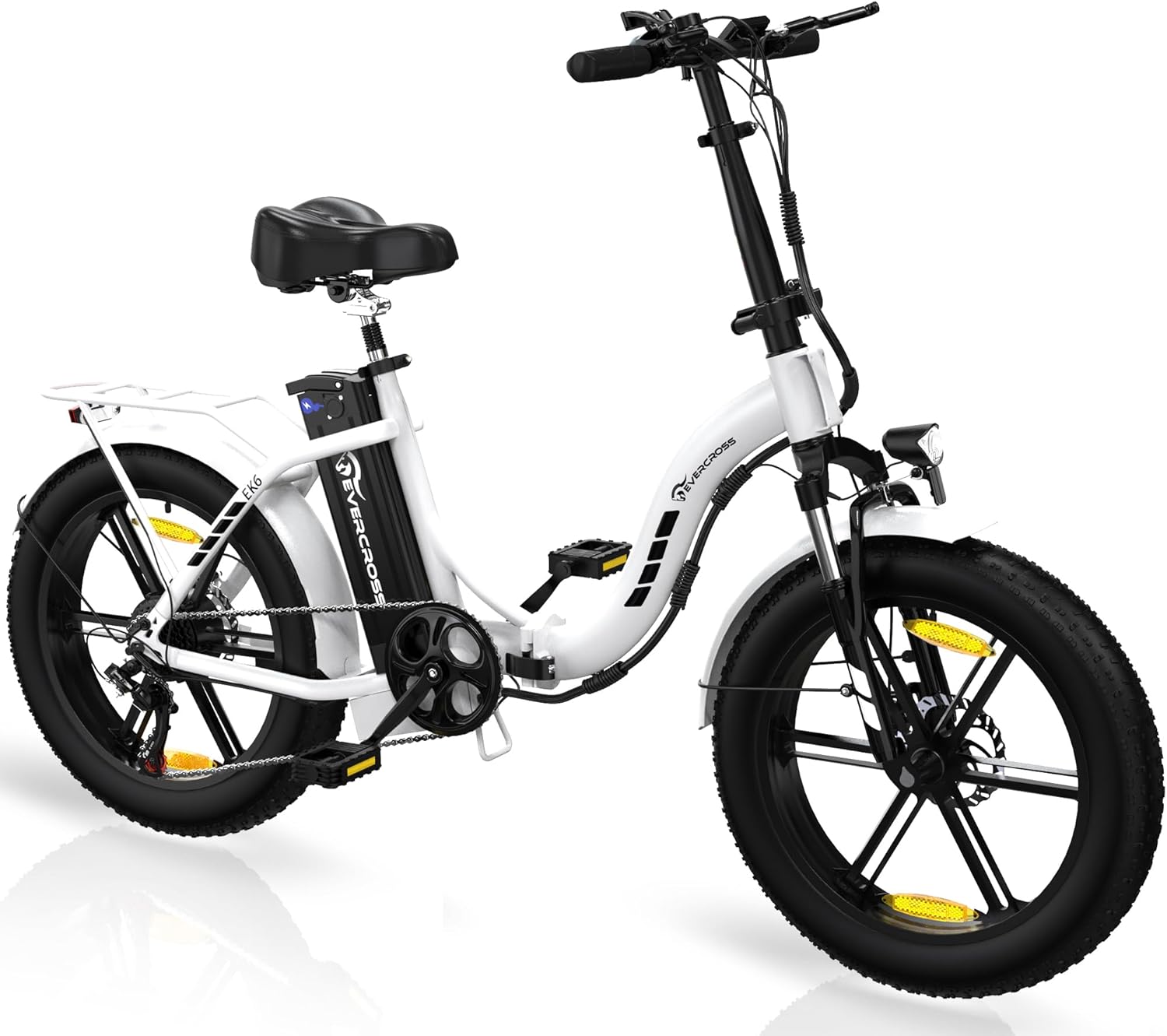 EK6 Vélos Electriques Adultes, VTT Electrique Pliable avec 20" x 4.0 Gros Pneu, Vélo de Montagne Electrique avec 7 Vitesses, 48V 15Ah Batterie, 250W Moteur, 33,2kg Poids, Double Amortisseur