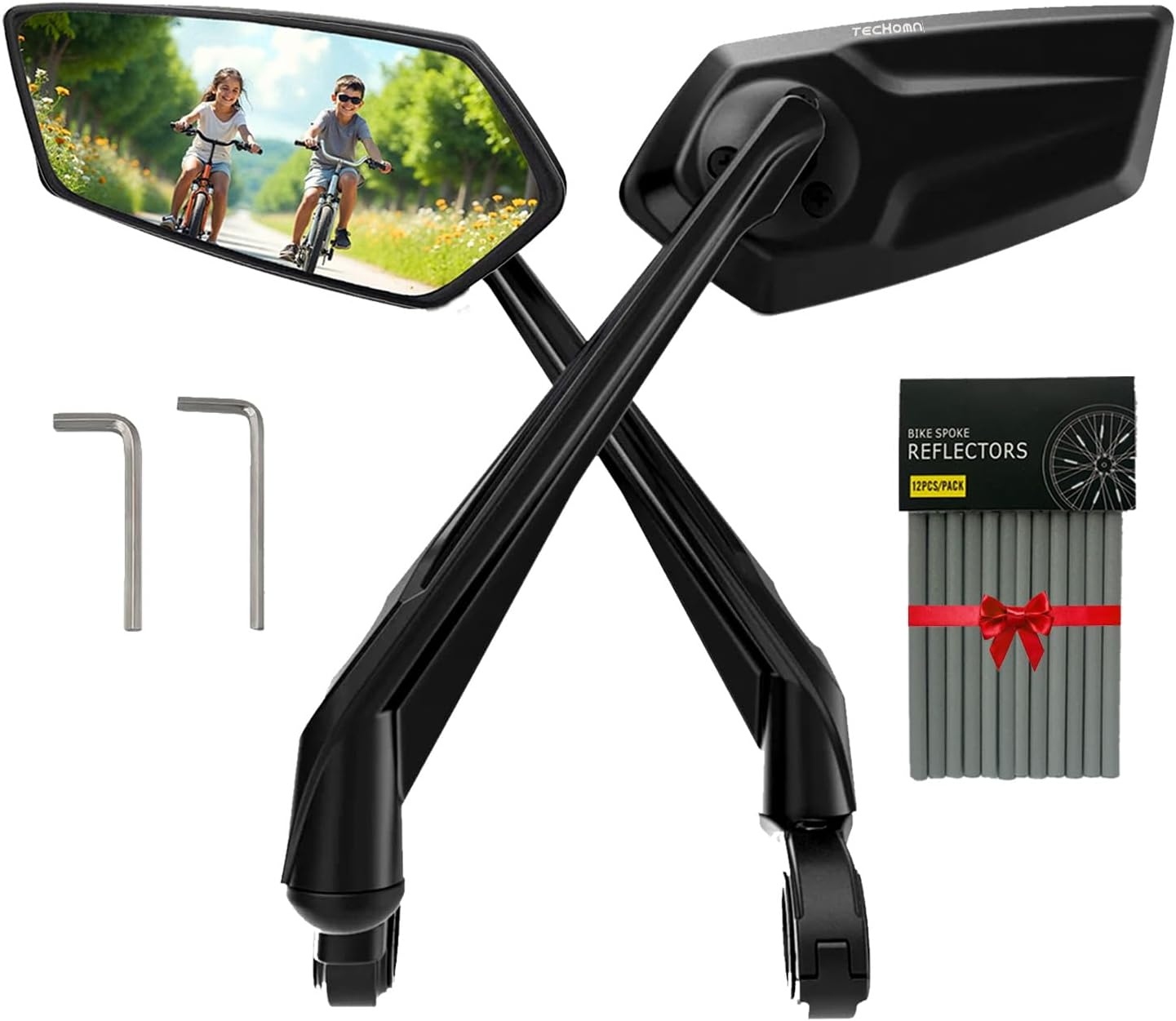 Rétroviseur Vélo paire avec 12 Réflecteurs de Rayons offerts, retroviseur pour trottinette électrique VTT, Velo electrique et Scooter moto avec accessoires Réfléchissants guidon 22 à 25,4 mm retro