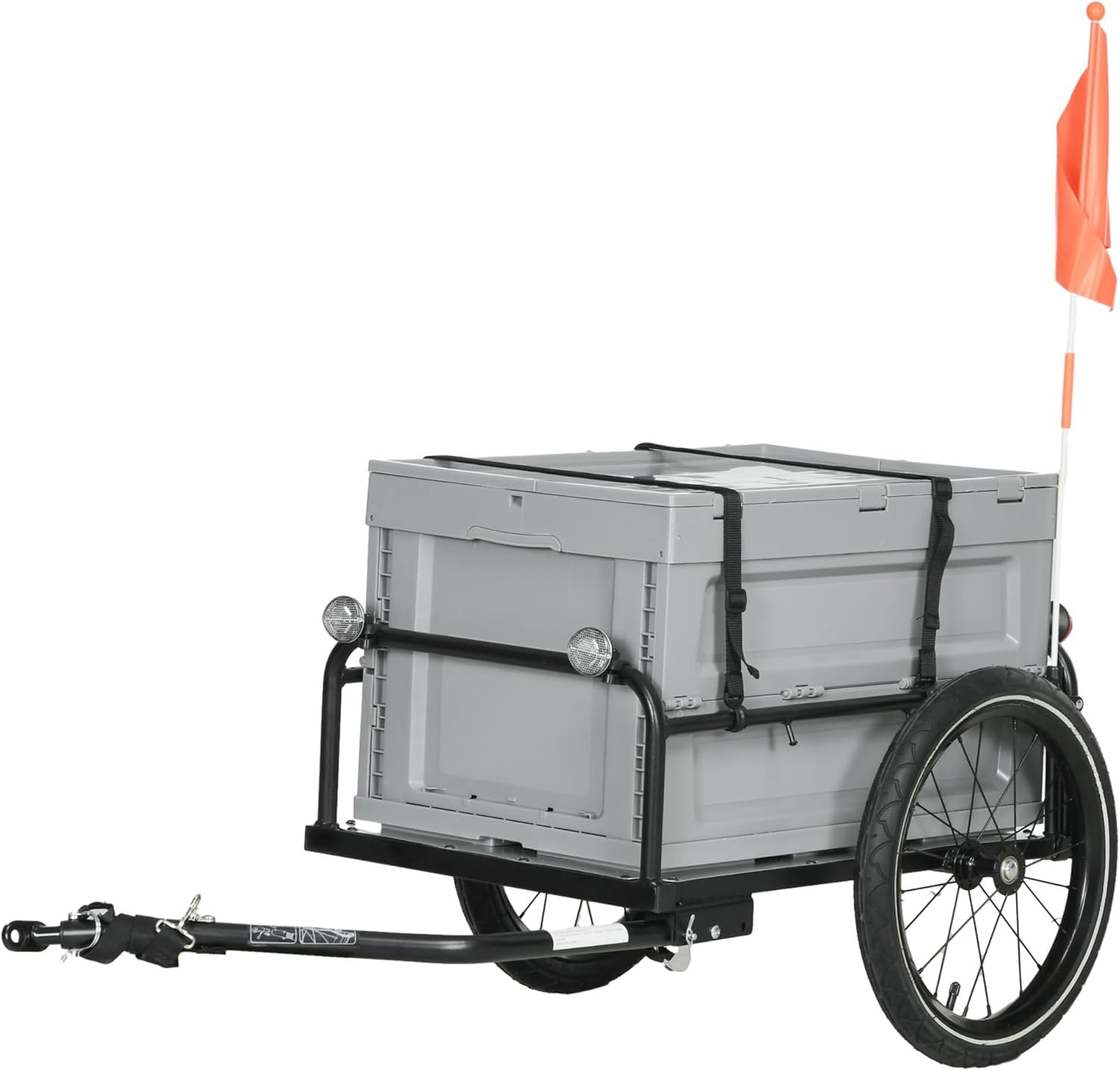 Remorque Chariot à vélo avec Coffre de Rangement Amovible et Pliable de 65L, pneus et réflecteurs de sécurité, Charge maximale de 40KG, Gris