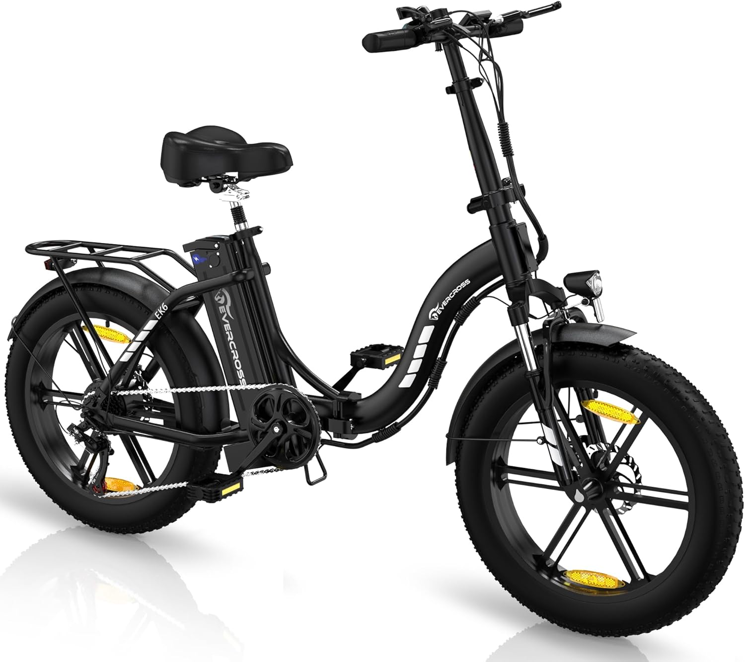EK6 Vélos Electriques Adultes, VTT Electrique Pliable avec 20" x 4.0 Gros Pneu, Vélo de Montagne Electrique avec 7 Vitesses, 48V 15Ah Batterie, 250W Moteur, 33,2kg Poids, Double Amortisseur
