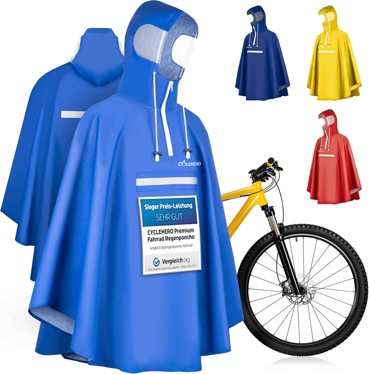 Vêtement de pluie à capuche pour cycliste de qualité supérieure avec fenêtre de vue, Poncho de vélo pour homme et femme avec bandes réfléchissantes, Imperméable
