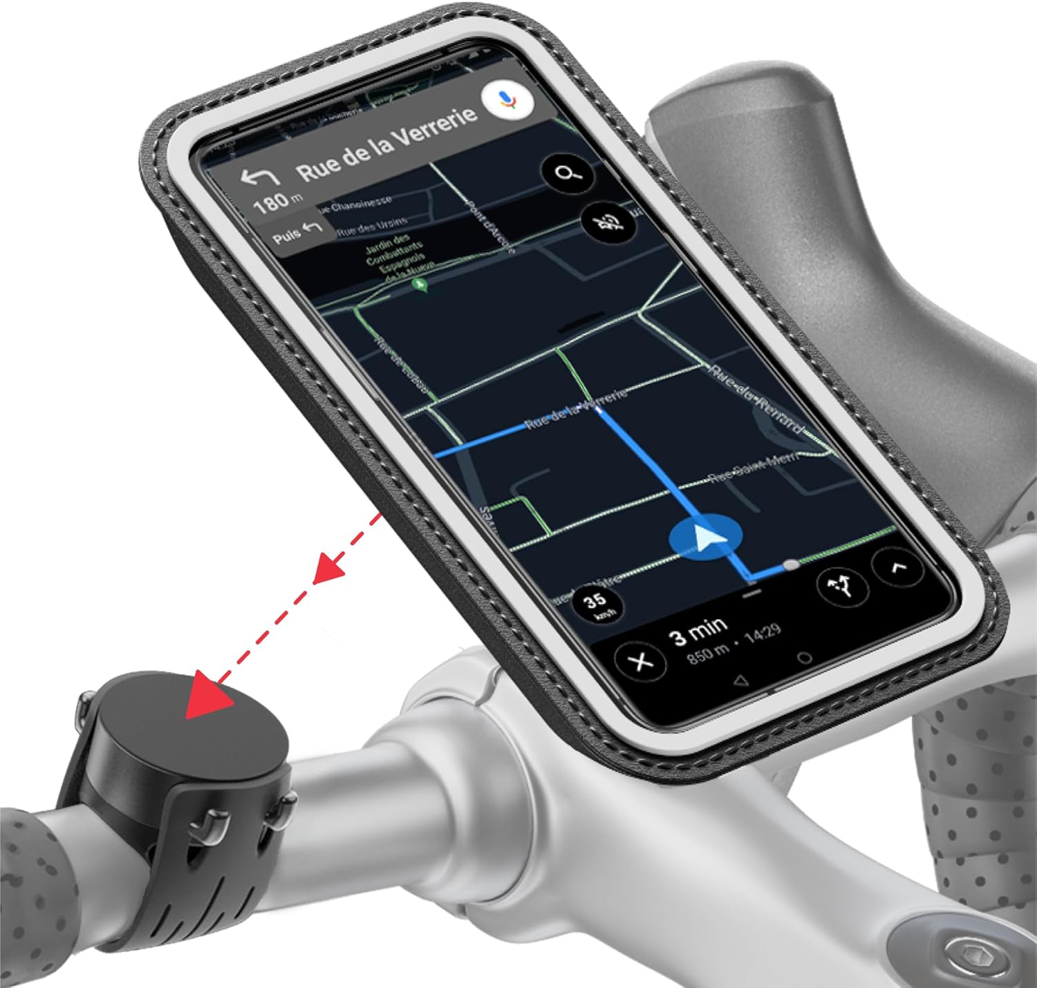 Innovation française, Support telephone vélo magnétique, Pochette imperméable détachable - Porte téléphone vélo électrique - Support telephone vélo, trottinette, VTT.. - Accessoire vélo