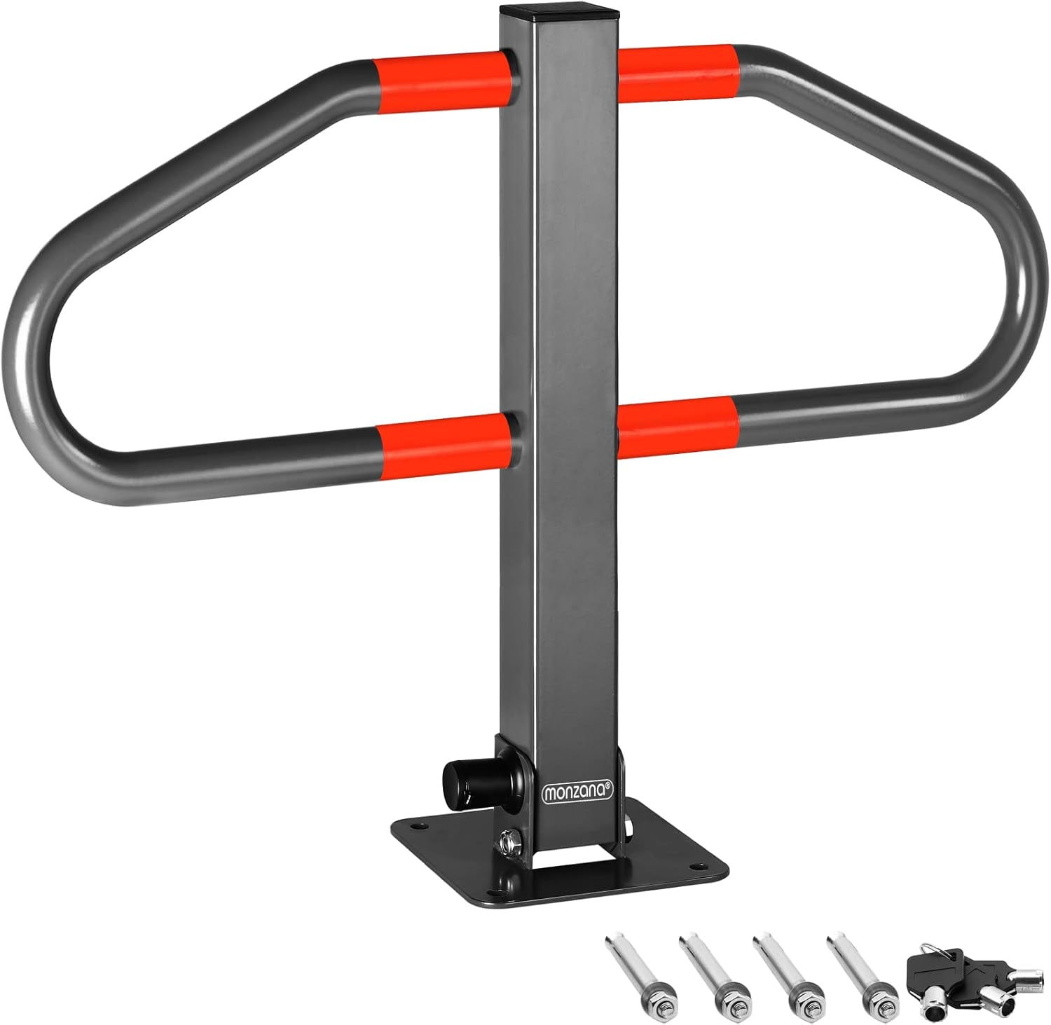 MONZANA® Barrière de parking rabattable en acier forme arc plaque de sol barrière stationnement serrure 2 clés arceau de parking