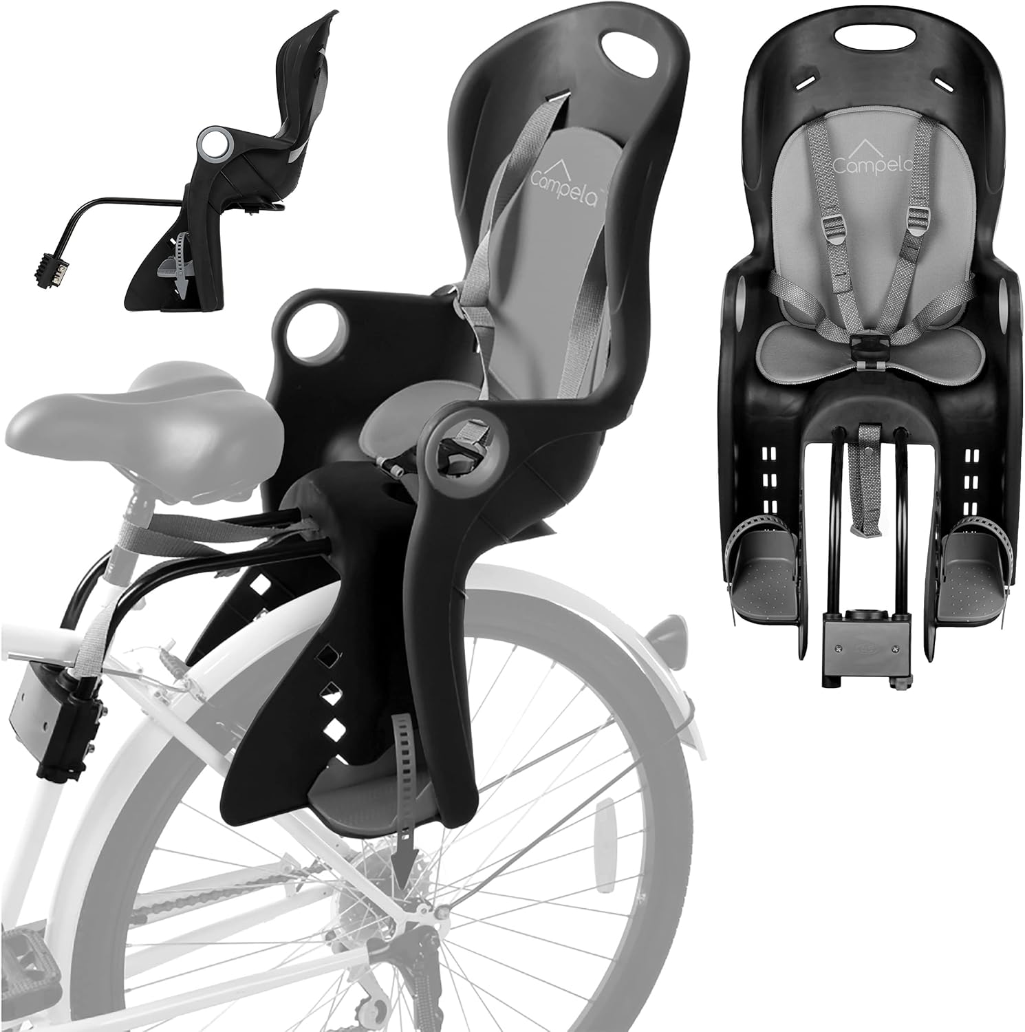 Campela Siège de vélo pour enfant à partir de 9 mois à 5 ans I 9-22 kg – Siège de vélo pour enfant avec TÜV, groupe 2/3 I Noir/gris/rouge I Siège enfant arrière, siège enfant de vélo, CA0060