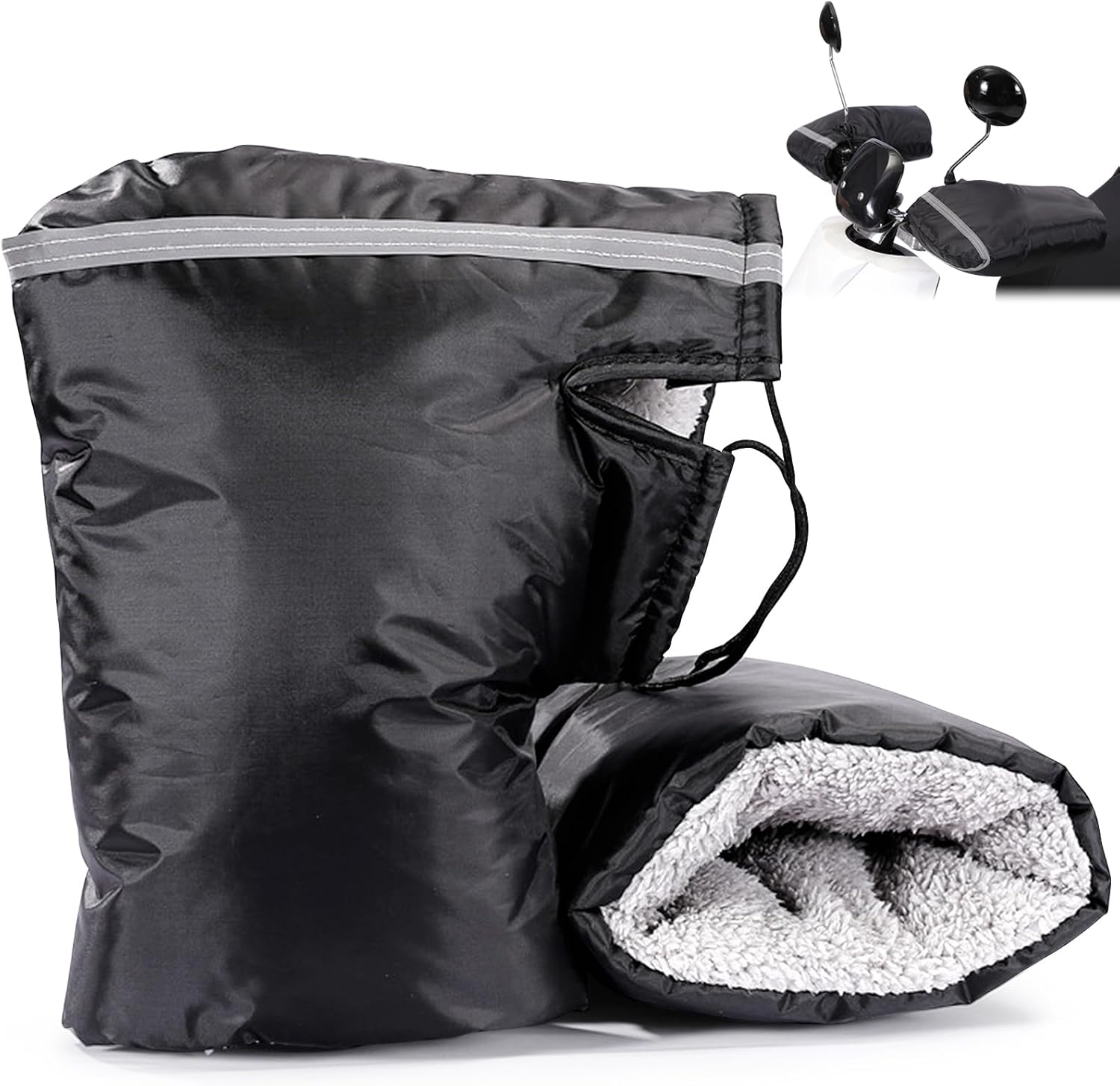 WPPQWP Gants de guidon de moto, manchons de guidon pour moto, scooter et vélo, doublure en peluche, chauds pour l'hiver et imperméables, avec bandes réfléchissantes, universels