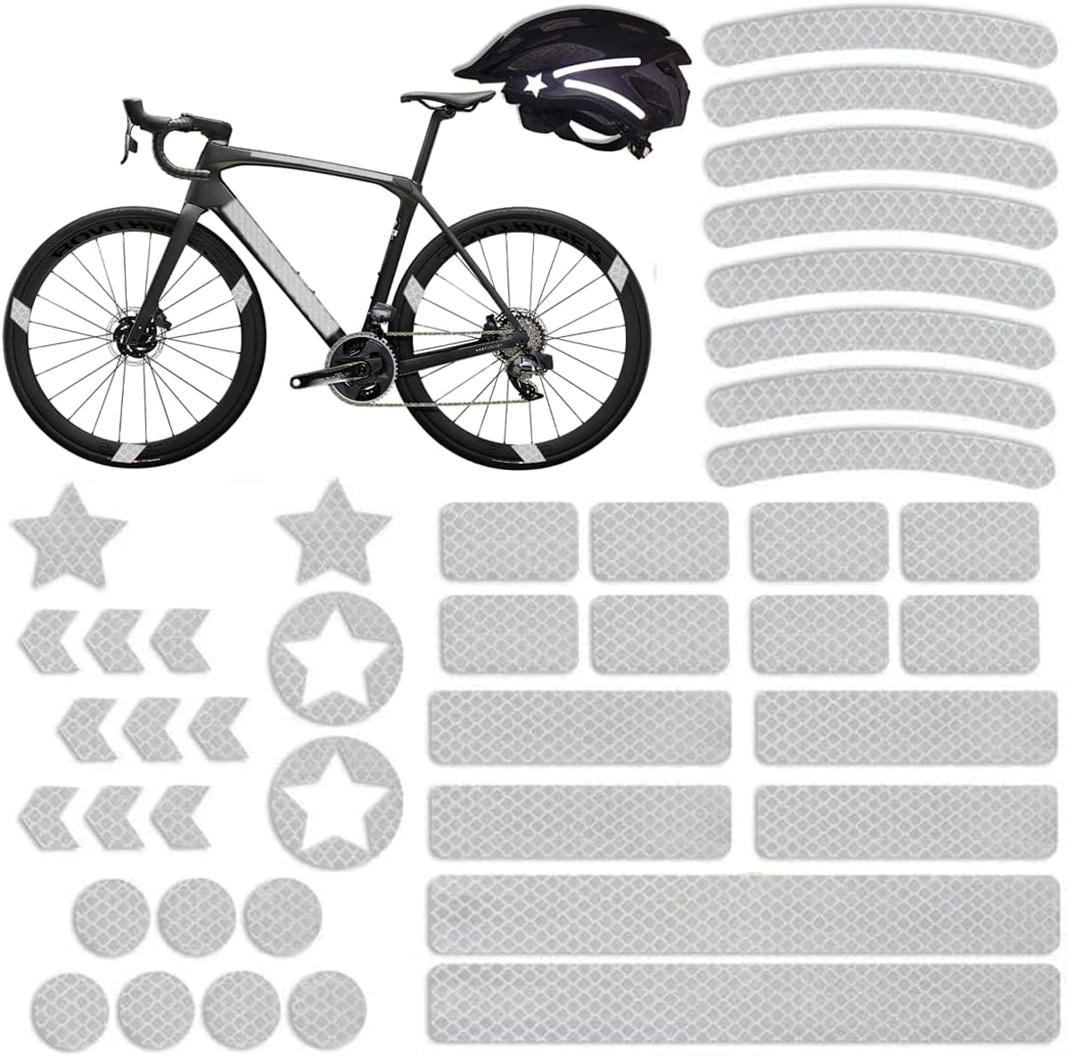 Tsathoggua Lot de 42 Autocollants Réfléchissants, Vélo Nuit Réfléchissant Sécurité Décoration, Stickers Réfléchissants pour la Visibilité de Nuit, pour Casque/Vélo/Voiture/Poussette/Moto