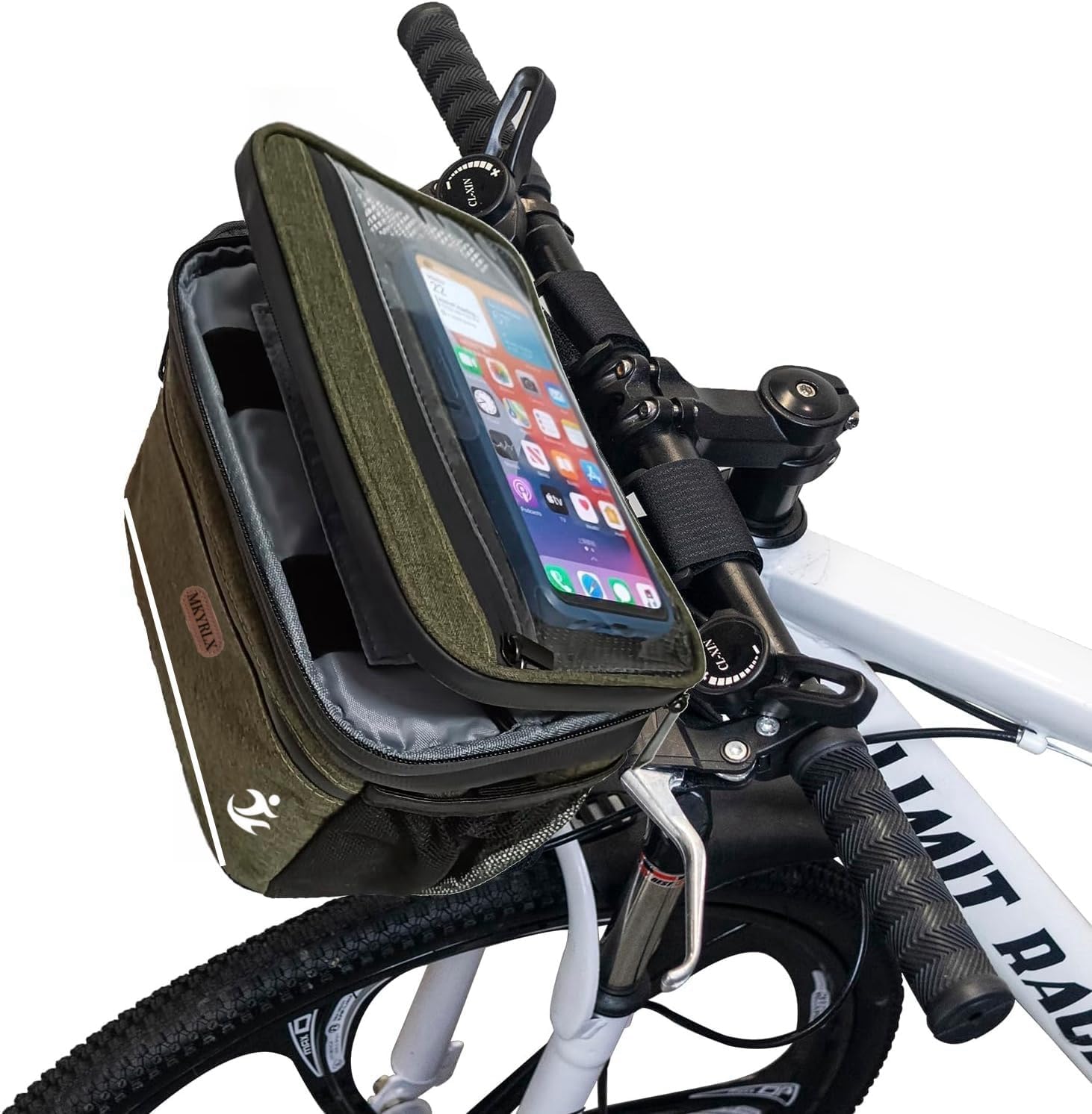 MKYRLX Sacoche Velo 5L, Imperméable Sacoche Guidon Vélo, Support Telephone Velo Etanche, Sac Repas, Sac Isotherme Repas, Bandoulière Réglable pour Femme Homme Adulte Enfant pour Travail École