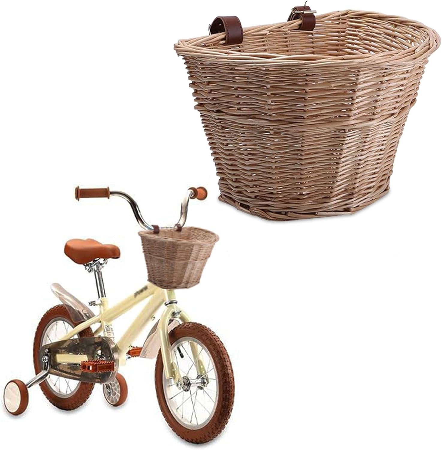 Panier de Vélo en Osier Avant pour Homme et Femme, s'adapte à la Plupart des Vélos, Beach Cruiser, Vélo Stationnaire, Vélo électrique, Vélo de Route, Panier de Vélo tissé, Panier