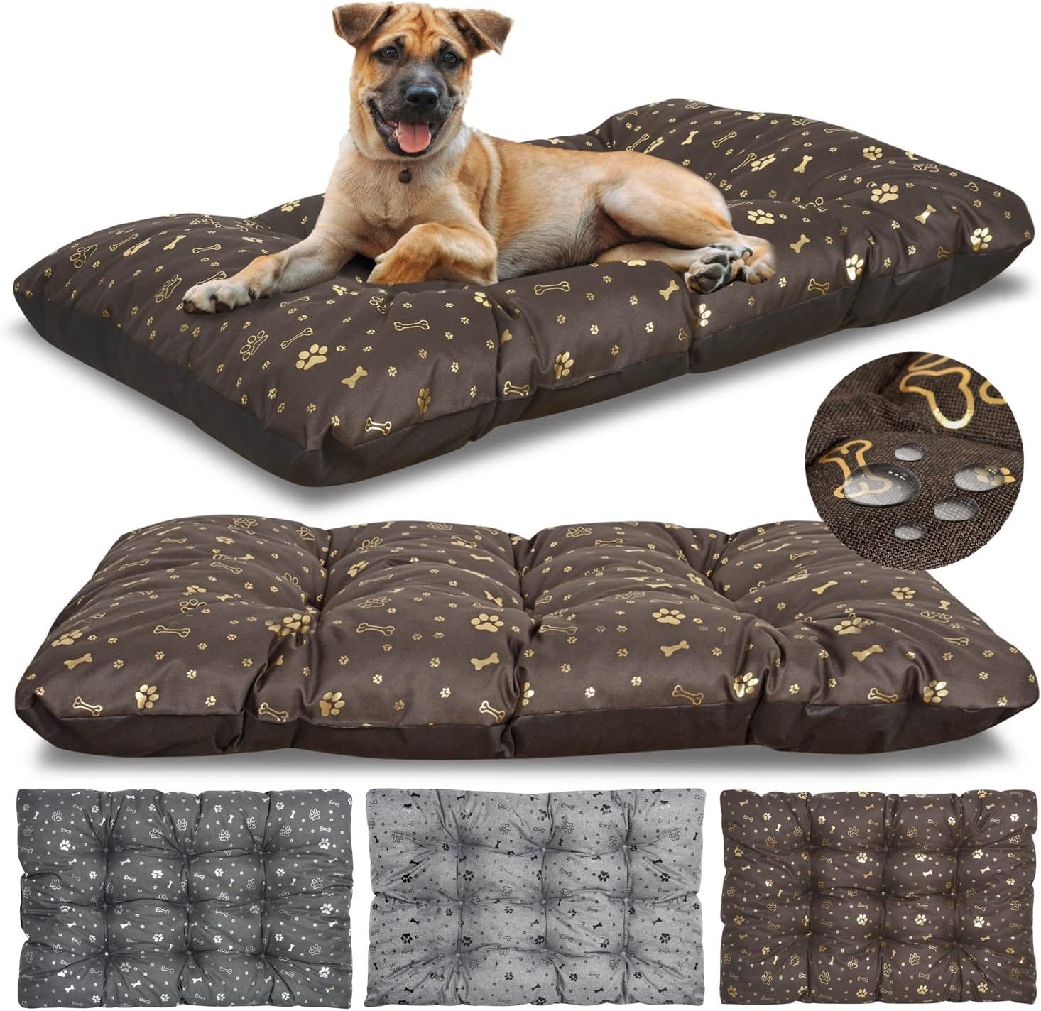 Panier Grande Taille Imperméable - Coussin de Tissu Oxford pour Chien, XL 120 x 80 cm, Tapis Idéal, Matelas Lit Lavable Brun