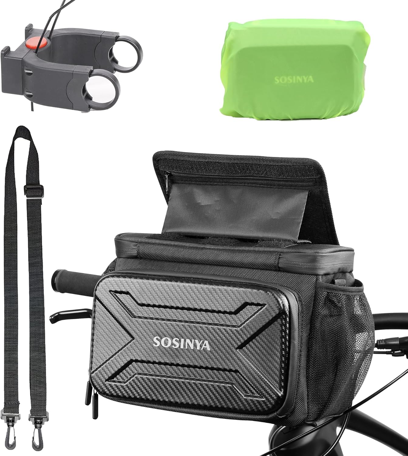 SOSINYA 6L Sacoche Velo Guidon avec écran Tactile,Sacoche Guidon Velo avec Adaptateur Installation Retrait Rapides-Panier vélo Avant,Porte Telephone Velo.Adaptée aux vélos électriques