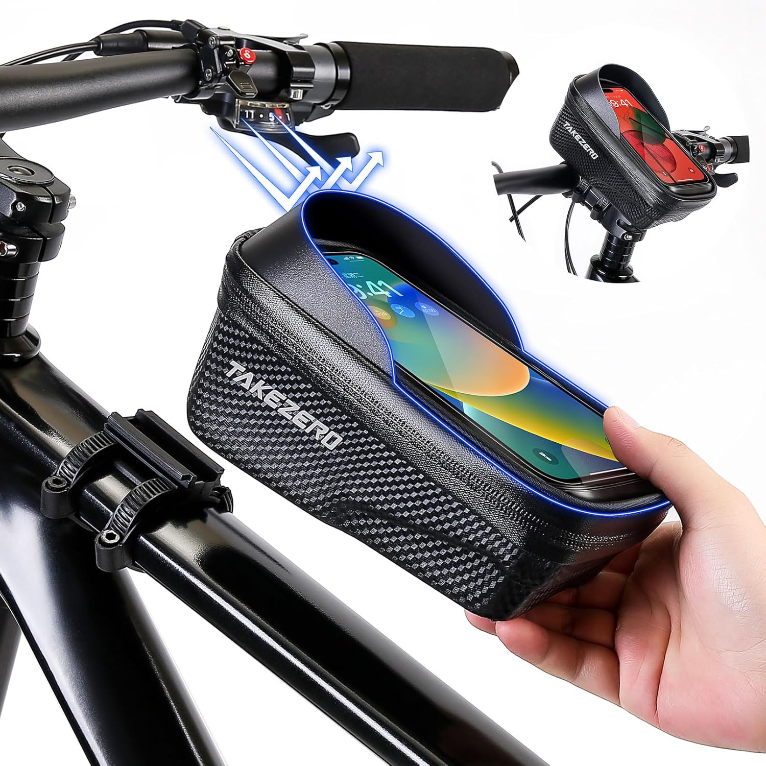 Sacoche Guidon Vélo Téléphone, Sacoche de Cadre Vélo Étanche avec Décrochage Rapide, Pochette Telephone Velo Écran Tactile, Sac Vélo pour Smartphones 6.8''