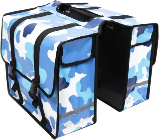 Ekostar Sacoche Double pour Bicyclette - Sacoche Arrière - Sacoche Double - Imperméable - Bleu Camouflage - 46 litres - Réflecteurs - Montage Facile - E-Bike