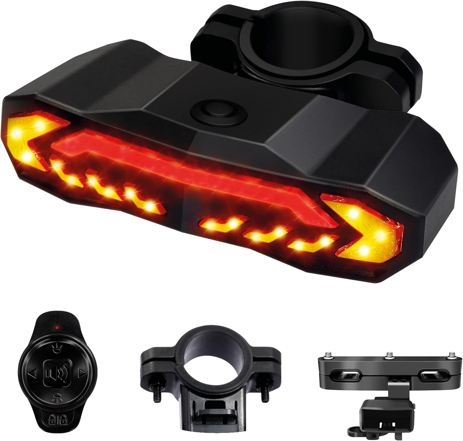 KIFLOW - Clignotant vélo & Alarme Velo - Inclus 2 Supports Fixations - Feu arrière avec télécommande - 5 Modes d’éclairage - Recharge USB - Etanche, Ultra Lumineux - Protection et sécurité maximale