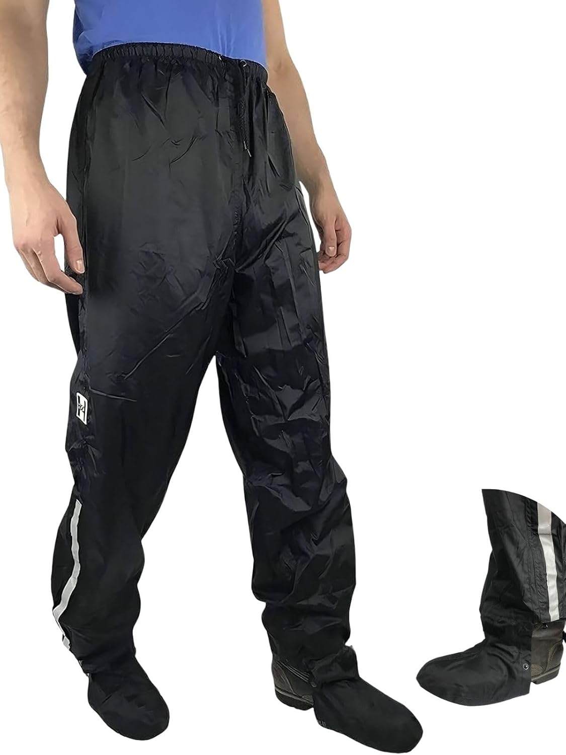 HOCK Pantalon de Pluie Unisexe pour vélo avec Protection de Chaussures Pliable - Vêtement de Pluie de qualité supérieure avec Bandes réfléchissantes - Pantalon 100% imperméable pour Homme et Femme