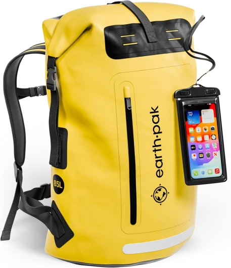 Earth Pak Sac à dos imperméable – Fermeture robuste enroulable facile d'accès poche avant zippée et panneau arrière rembourré rembourré, vert, 55L, Sac à dos imperméable