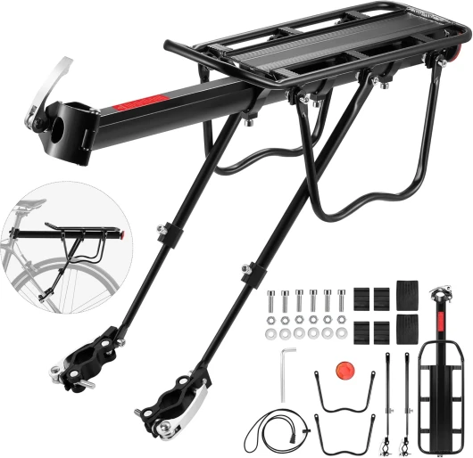 Porte Bagage vélo arrière, Porte Bagage VTT arrière réglable, Porte vélo Universel, Libération Rapide, avec réflecteur, Charge maximale de 60 kg, matériau en Alliage d'aluminium