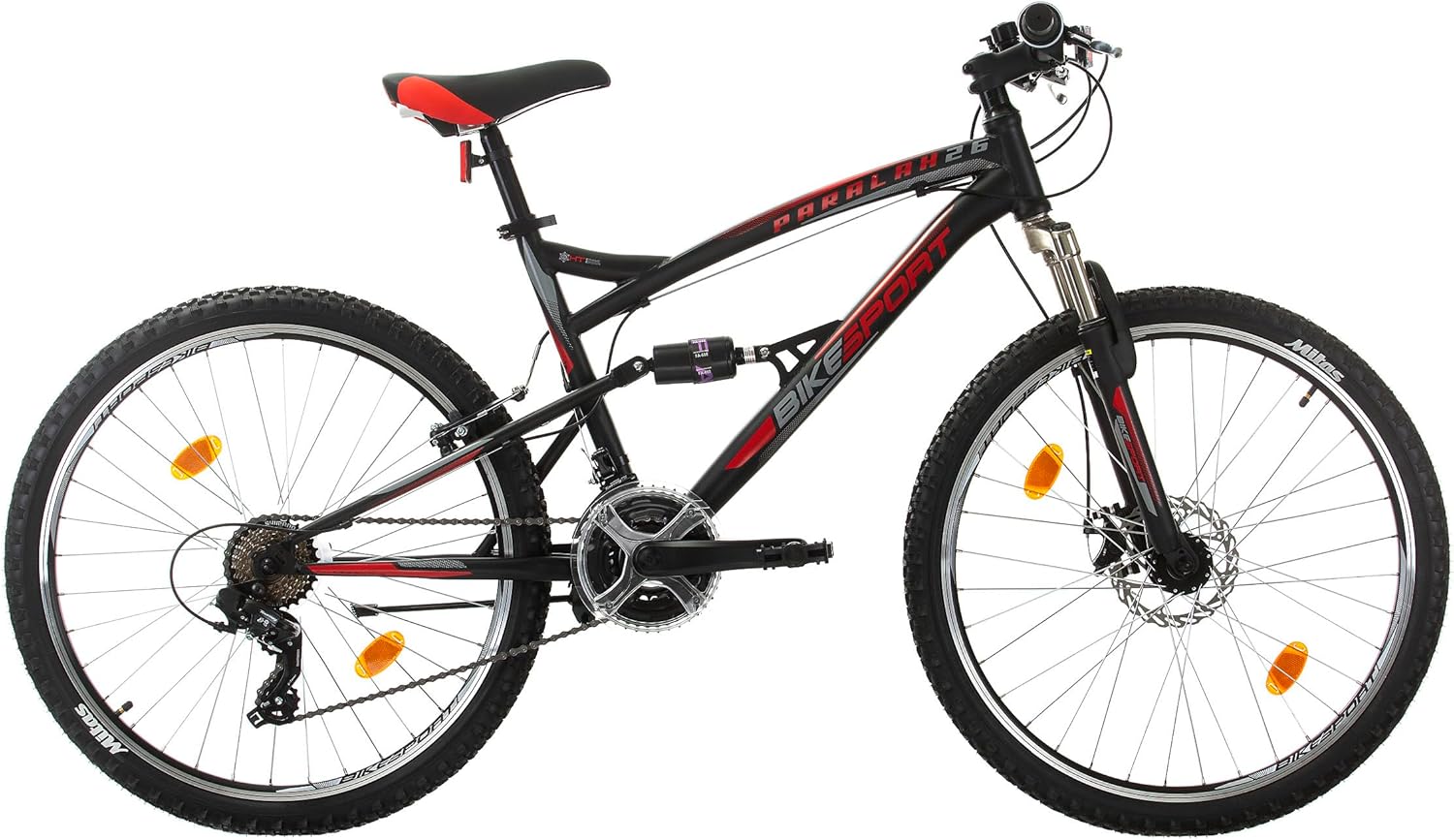 Parallax Vélo double suspension en acier Roues 26" Frein à disque avant Shimano 18 vitesses